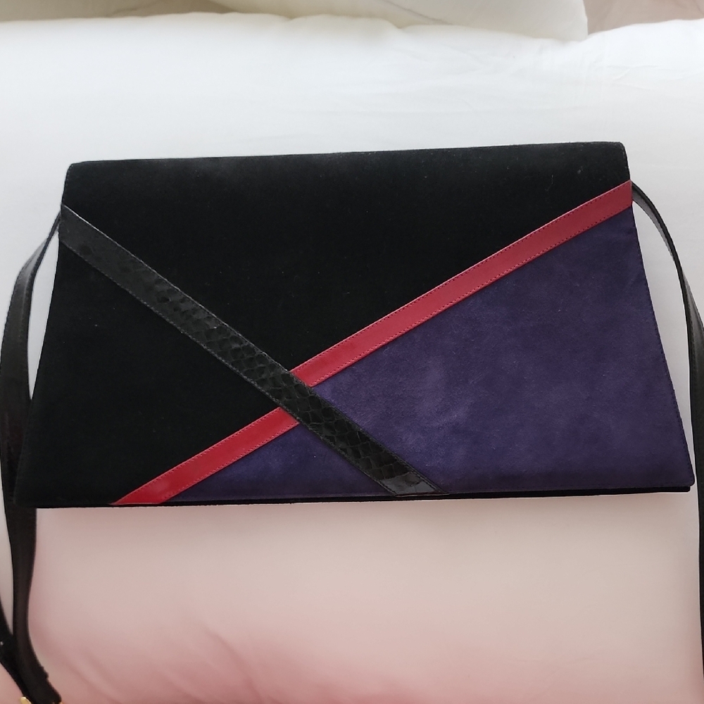 Bally Vintage Black and Purple Shoulder/Crossbody with Red Accent